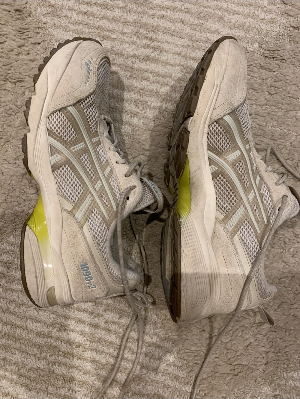 ASICS Women's Light Beige and Lime Running Sneakers